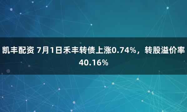 凯丰配资 7月1日禾丰转债上涨0.74%，转股溢价率40.16%