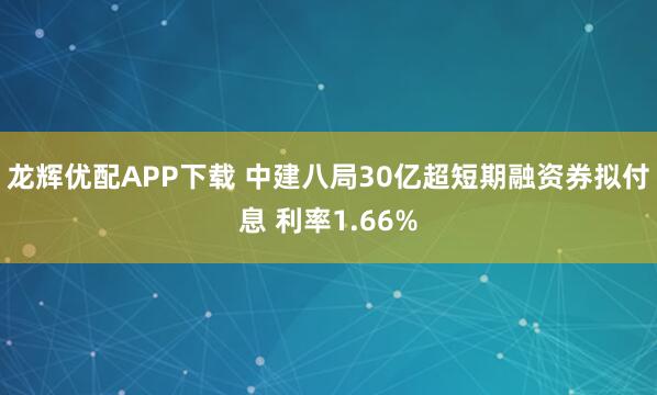 龙辉优配APP下载 中建八局30亿超短期融资券拟付息 利率1.66%
